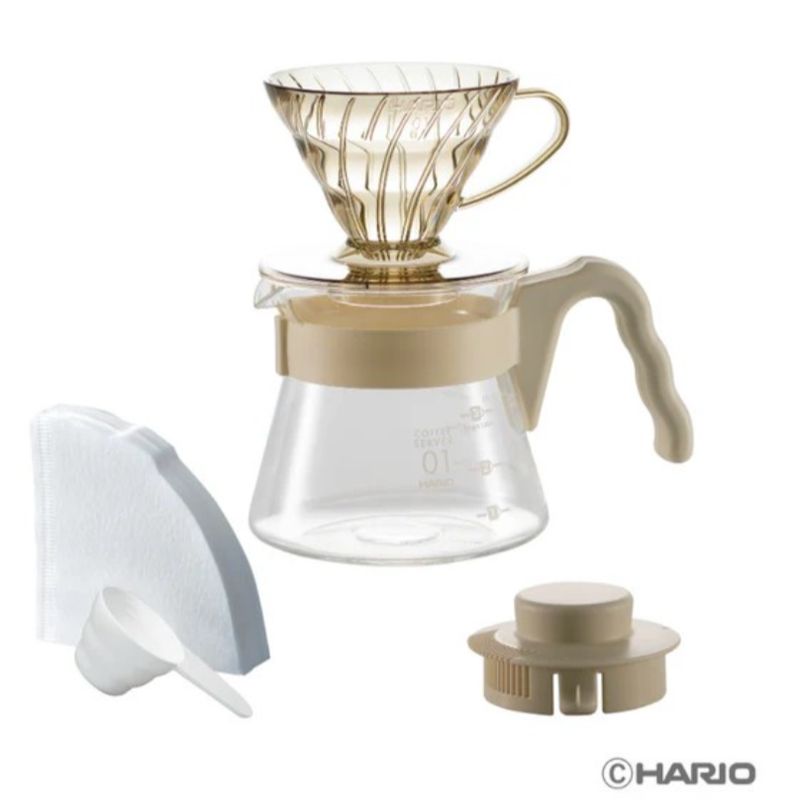Hario 日本製V60 20周年限量色彩手沖咖啡壺組 VCSD-01-20CP-KB (自然米)