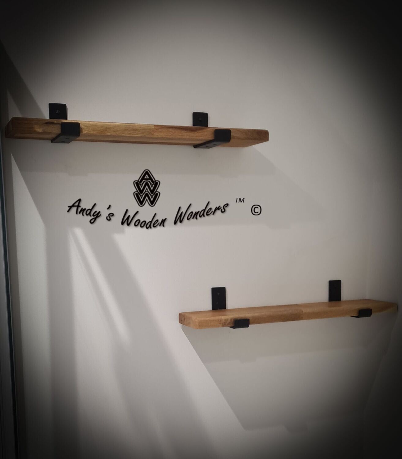 2x Solid Oak Shelves, recessed brackets