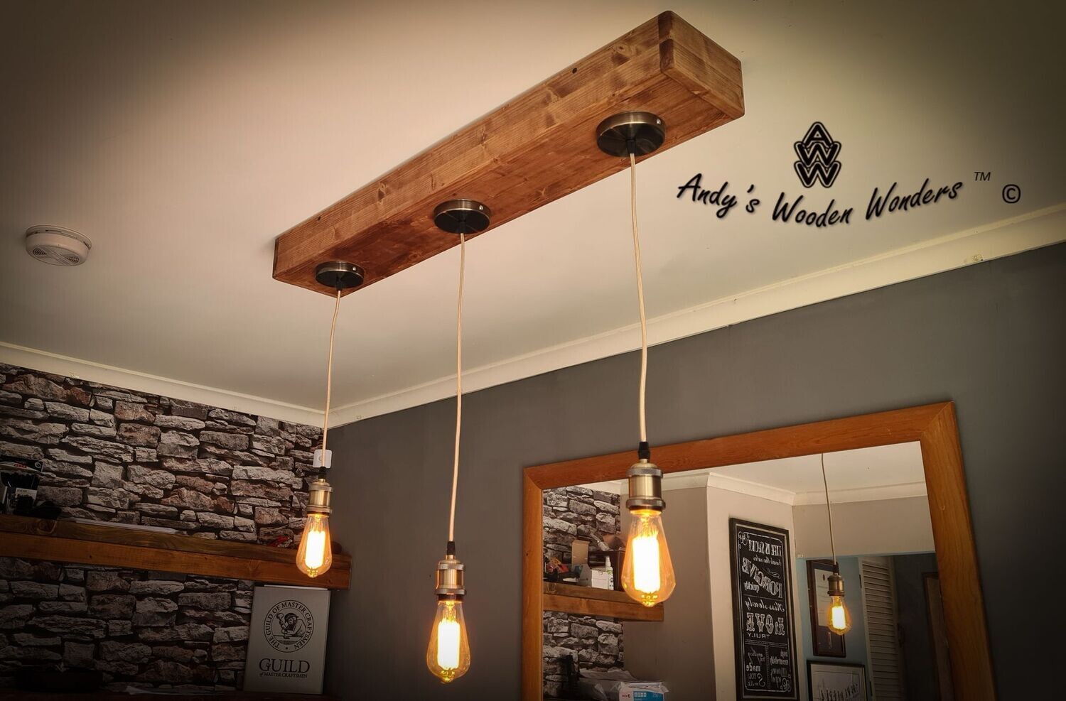 Ceiling Light, created using reclaimed timber, with fittings and bulbs