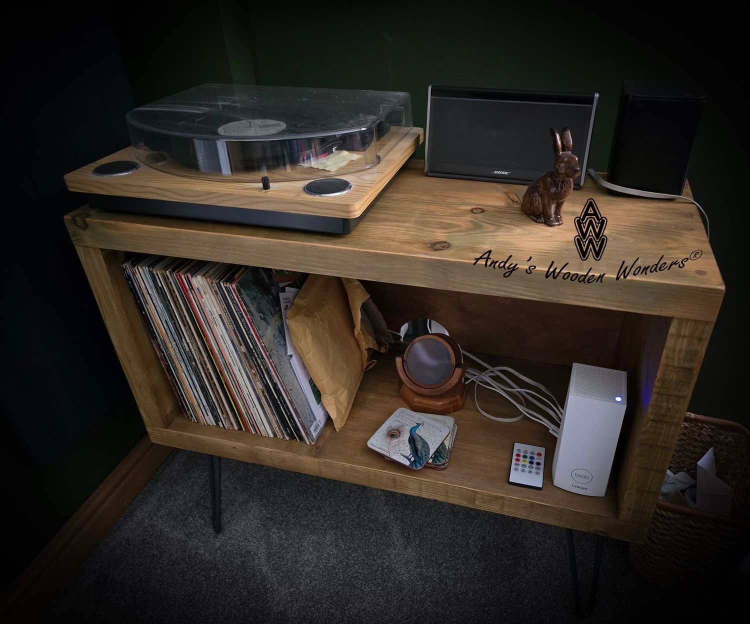 Record Player Stand - Rustic Timber - Made-to-Order