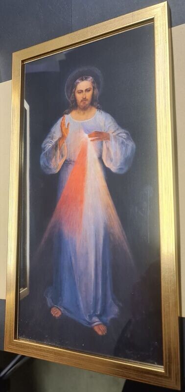 Gnadenbild vom Barmherzigen Jesus mit goldenem Bilderrahmen (17x32cm) Gnadenbild vom Barmherzigen Jesus mit goldenem Bilderrahmen (17x32cm)