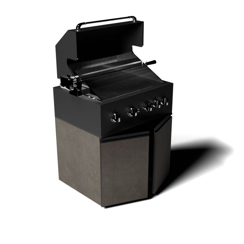 Four Burner Grill with Cabinet- Black/Grey