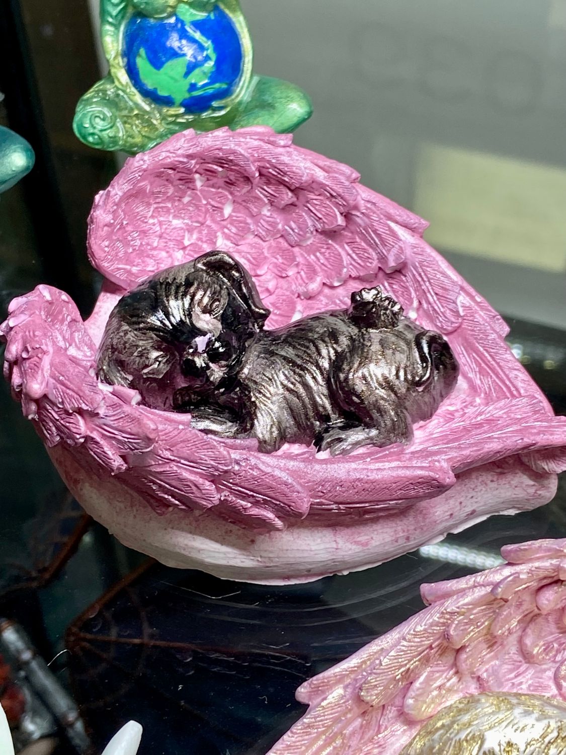 Dog in angel wings resin cast
