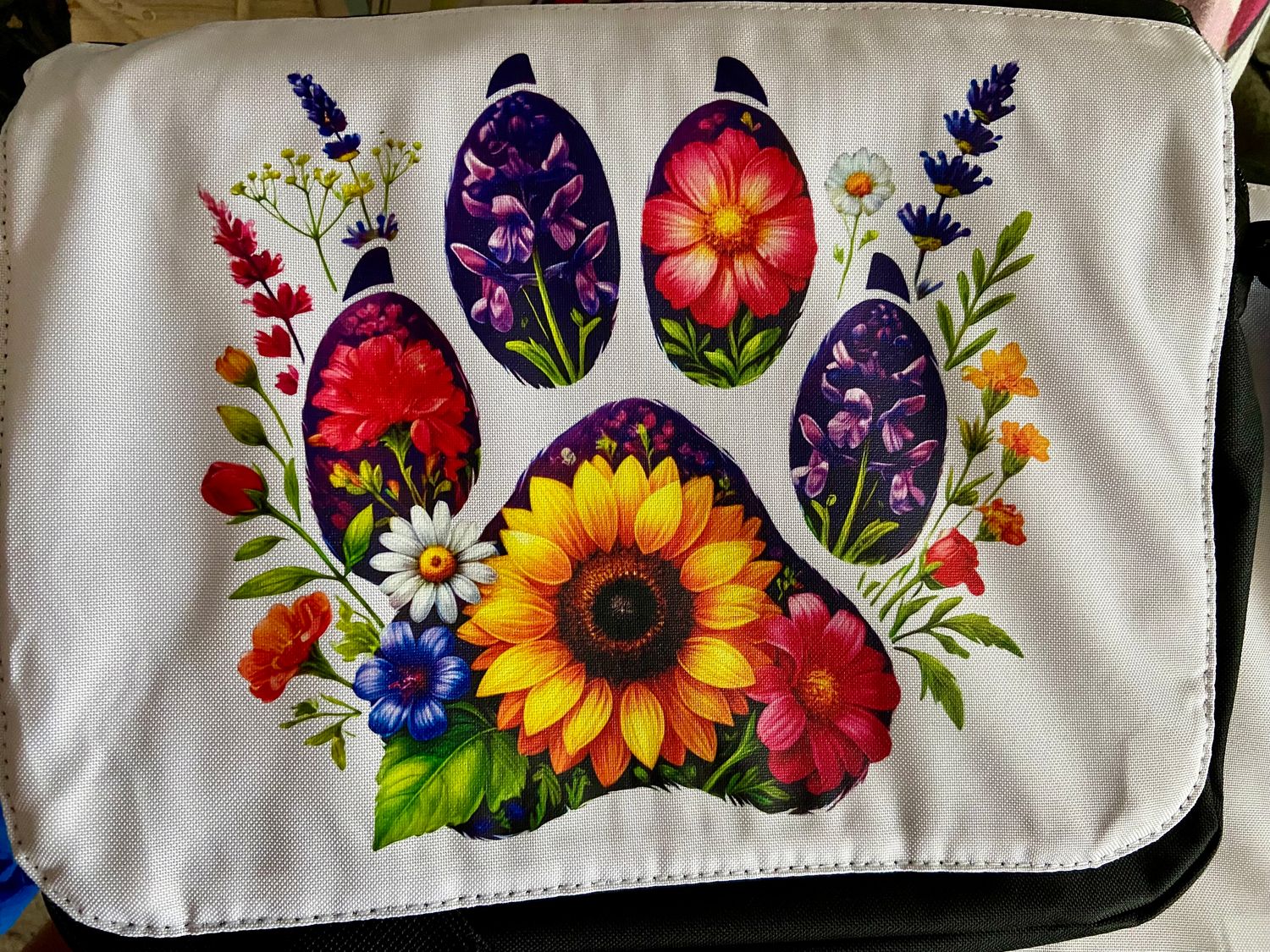 Paw Print Fliwers Crossbody Bag