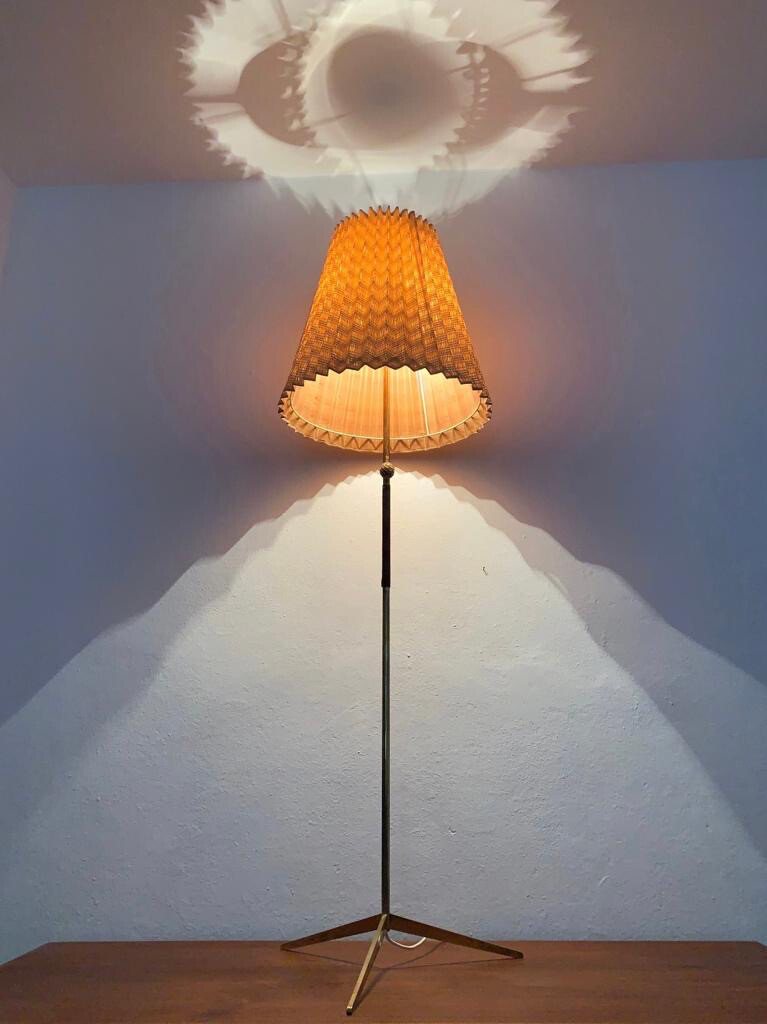 Stehlampe Stehleuchte Leder Messing Plissee 50er