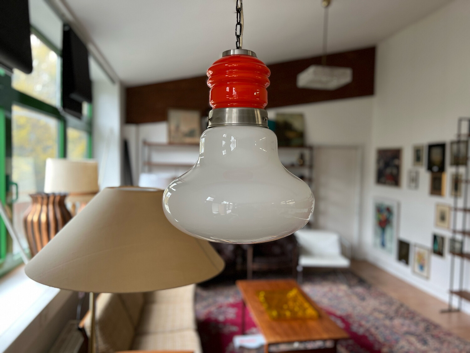 Deckenlampe Deckenleuchte Hängeleuchte Space Age Glas Mazzega Ära