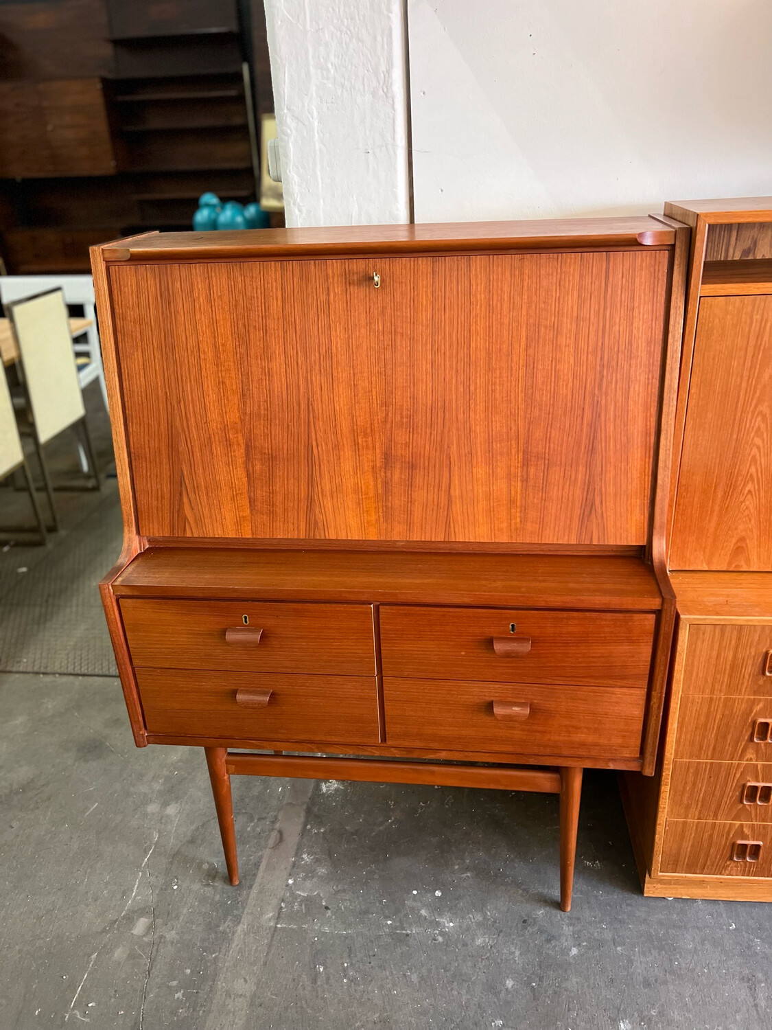 Sekretär Kommode Klappsekretär Teak Mid Century Vintage