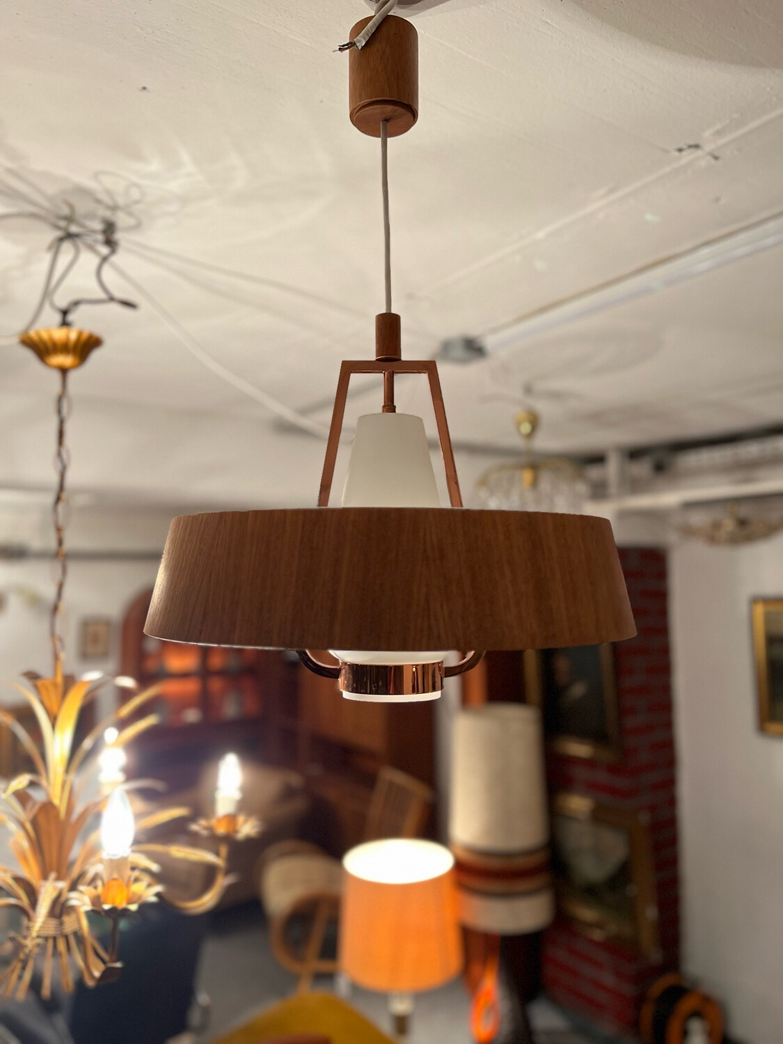 Deckenlampe Deckenleuchte Teak Kupfer Mid Century Vintage