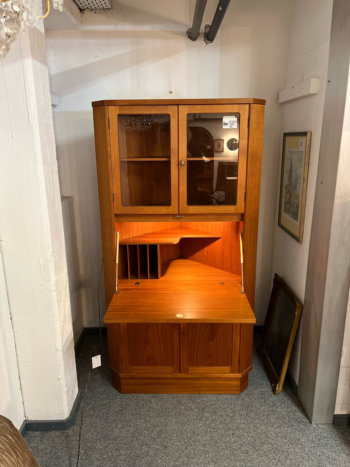 Vitrinenschrank Eckschrank Schreibtisch Danish Teak Mid Century Vintage