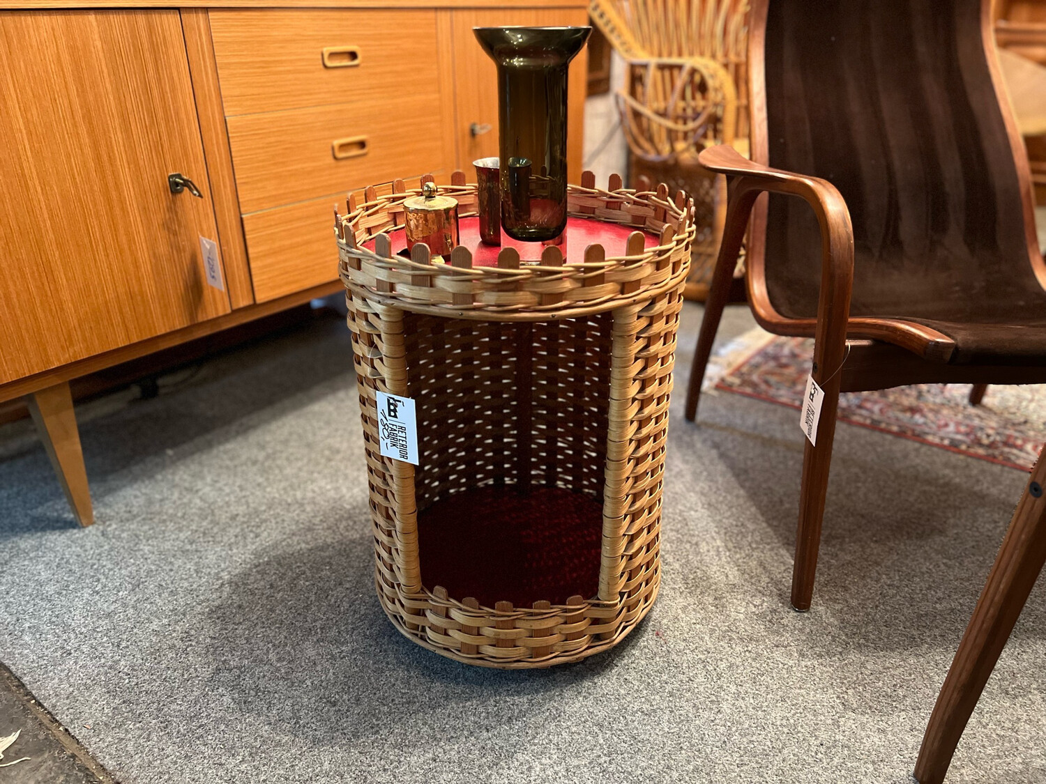 Servierwagen Teewagen Rollwagen Beistelltisch Korb Rattan Vintage