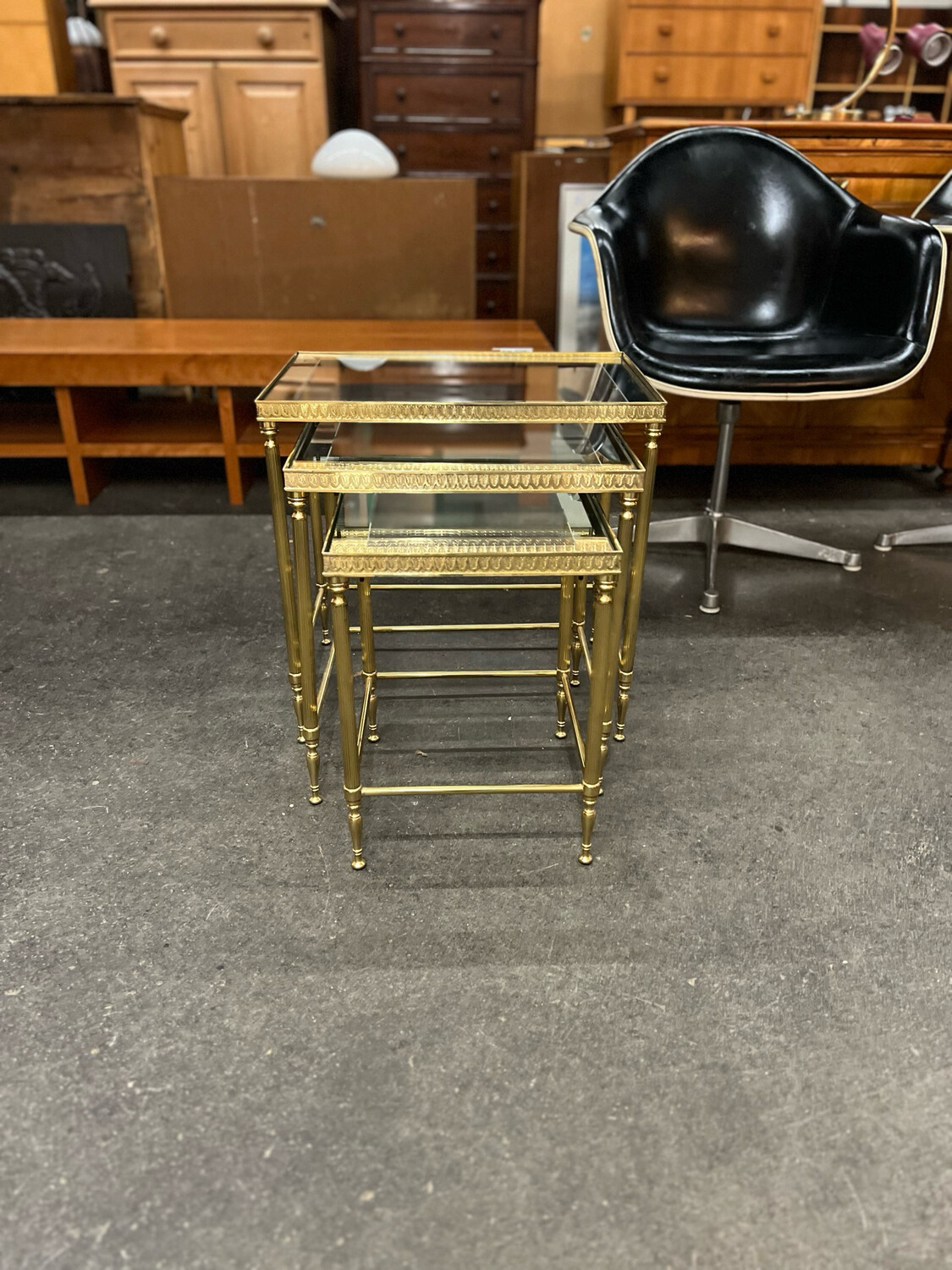 Couchtisch Beistelltisch Dreisatztischchen Messing Glas Vintage