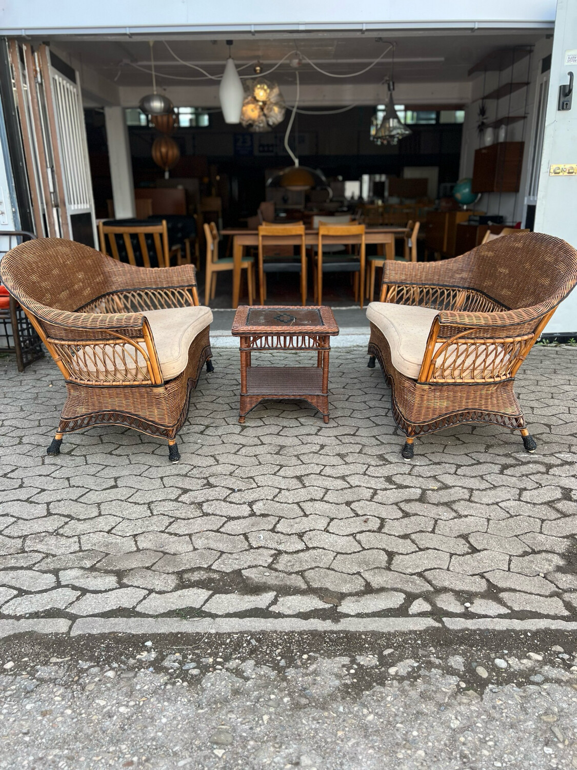 Sofagruppe Sofa Tisch Bambus Rattan Korb
