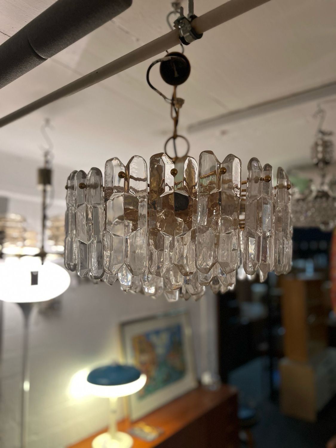 Deckenlampe Deckenleuchte JT Kalmar Eisglas Mid Century Vintage 60s