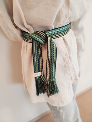 Bindegürtel mit Fransen"stripes green"