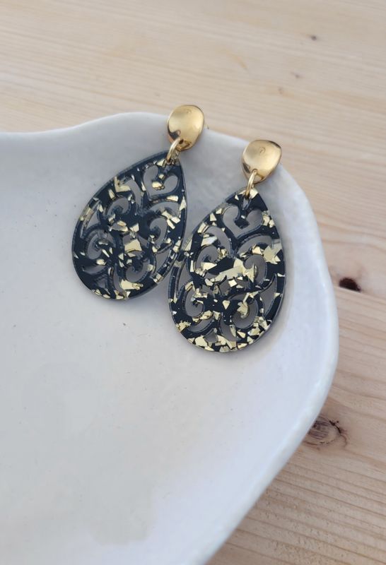 Ohrringe "drop" schwarz-gold