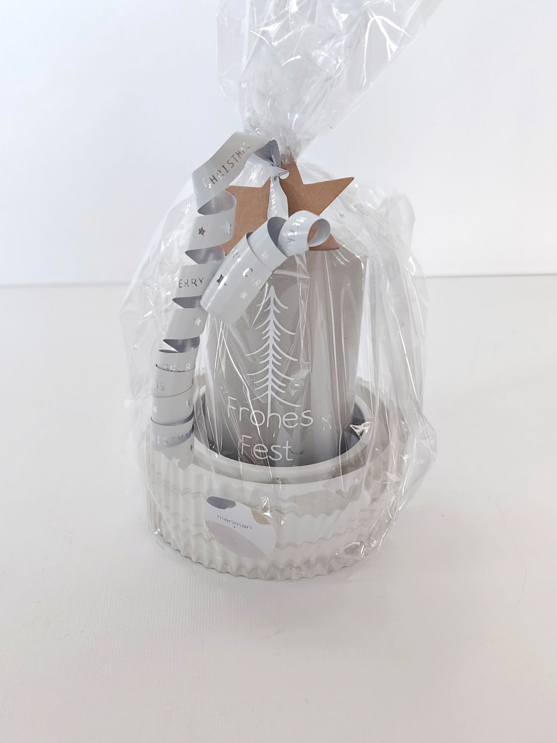 Raysin Sockel mit Kerze "frohes Fest"