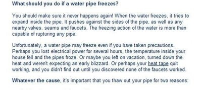 Frozen Pipes Info