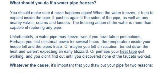 Frozen Pipes Info