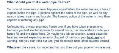 Frozen Pipes Info