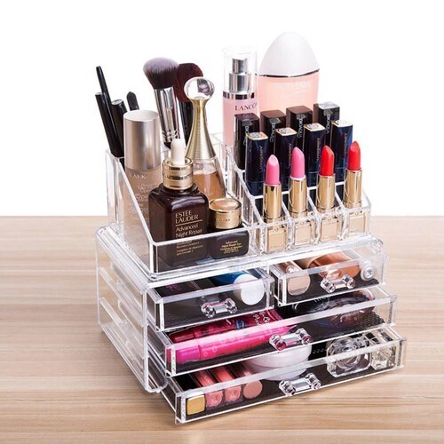 Boîte de rangement de maquillage, boîte de rangement de cosmétiques, boîte en plastique transparente, organisateur de bureau acrylique bijoux salle de bains multifonctionnel