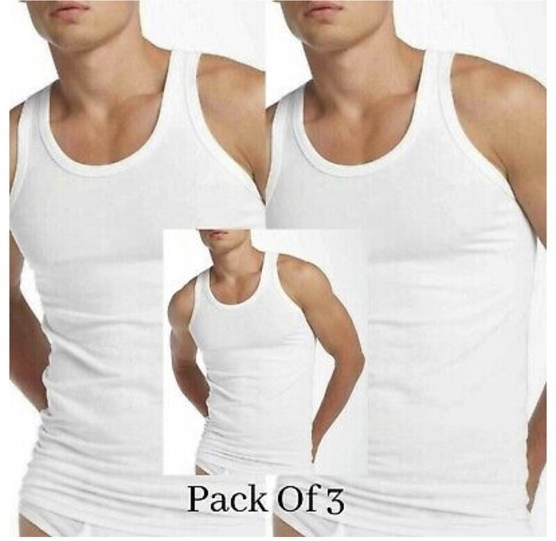 3Pk Mens White Gym Vest