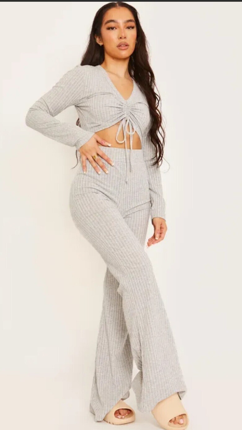Crop Top &amp; Flared Trouser Co-ord  (Black) + (Grey)