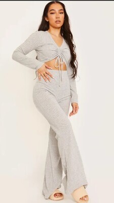 Crop Top &amp; Flared Trouser Co-ord  (Black) + (Grey)