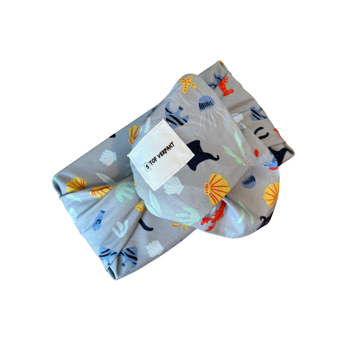 Oceaan grijs inpakdoek M – stijlvol & herbruikbaar cadeaupapier