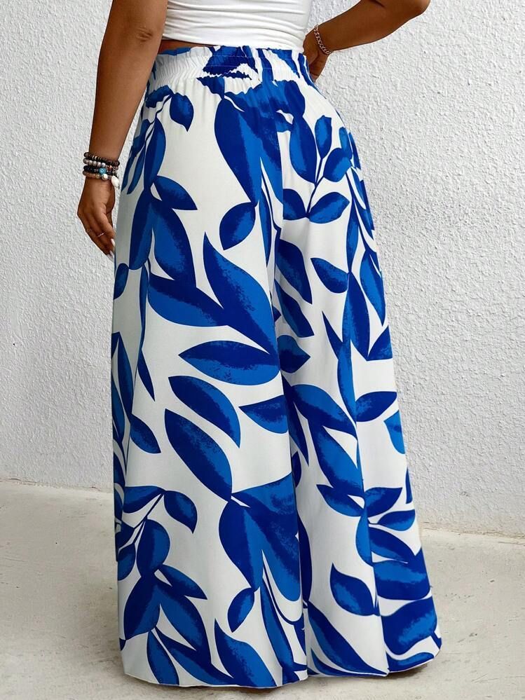 Shein - Floral Wide-leg Trousers