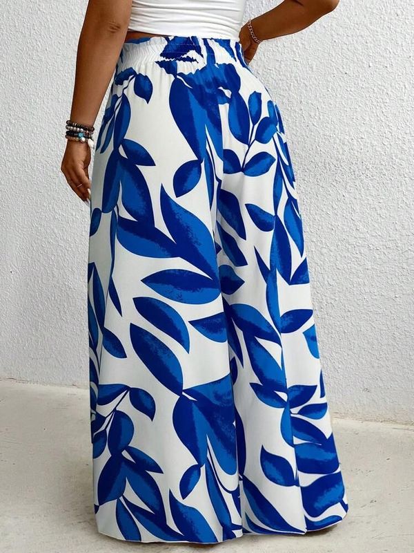 Shein - Floral Wide-leg Trousers