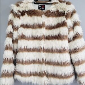 Red Snap-Faux Fur Jacket