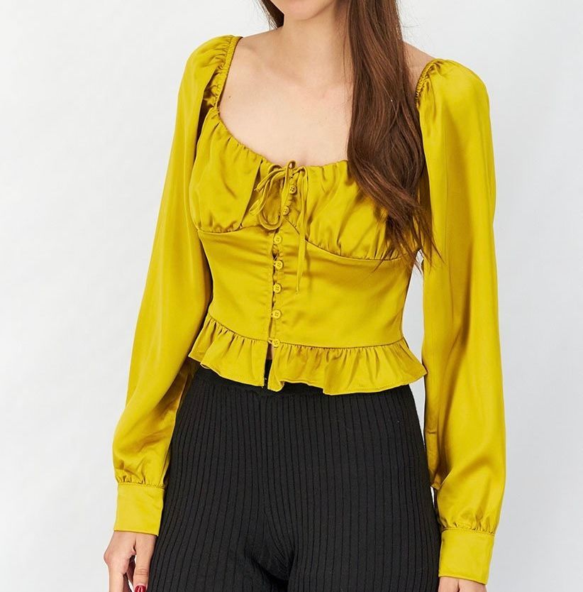 Forever 21 Square Neckline Long Sleeve Top