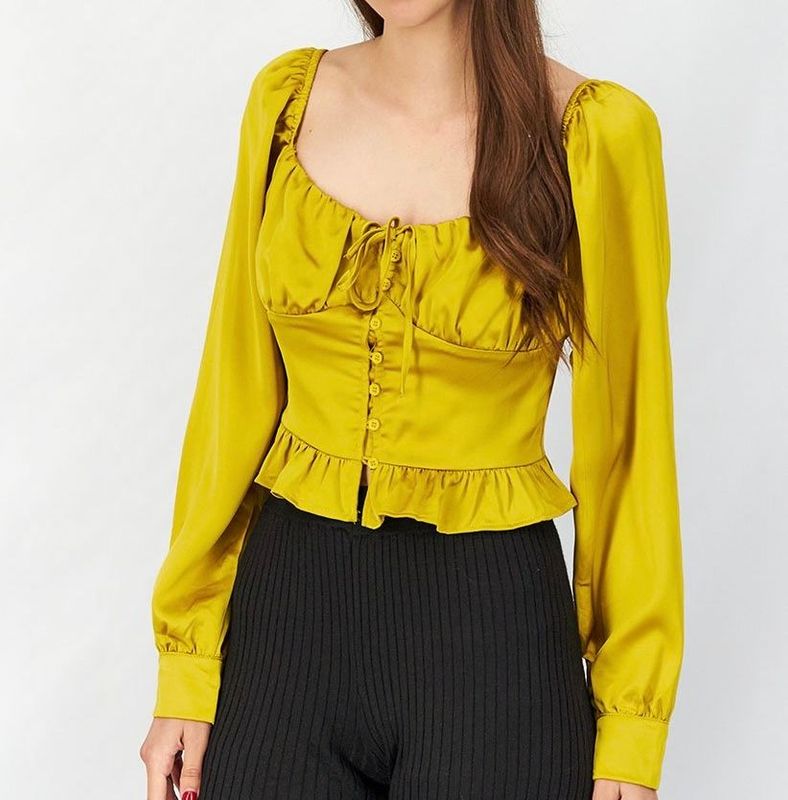 Forever 21 Square Neckline Long Sleeve Top