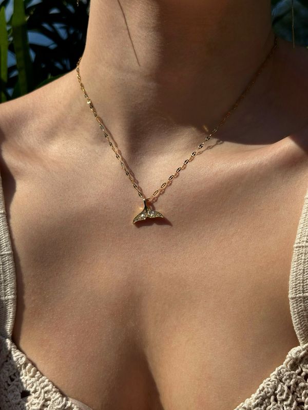 Gold Diamond Whale Tail Necklace