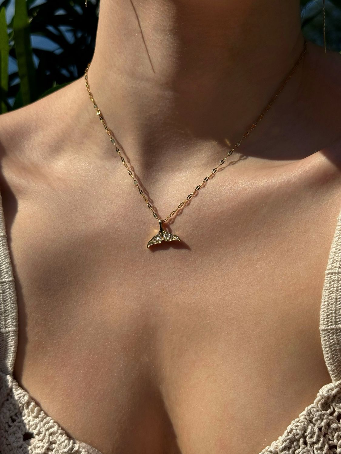 Gold Diamond Whale Tail Necklace