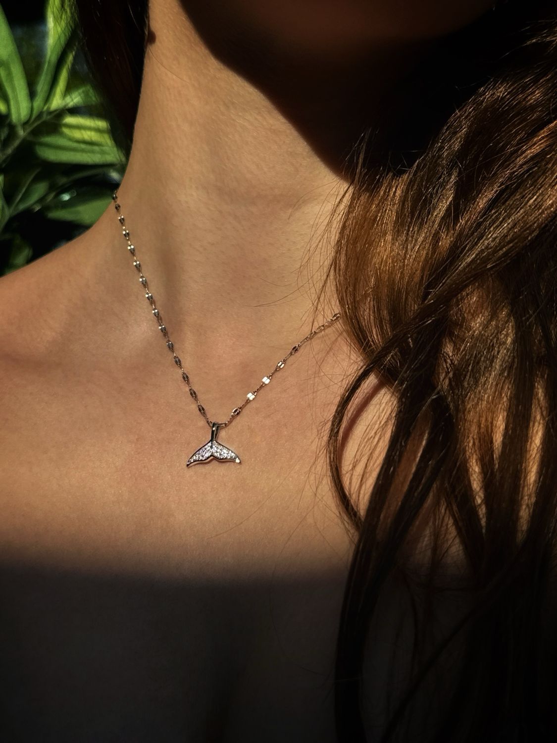 Silver Diamond Whale Tail Necklace
