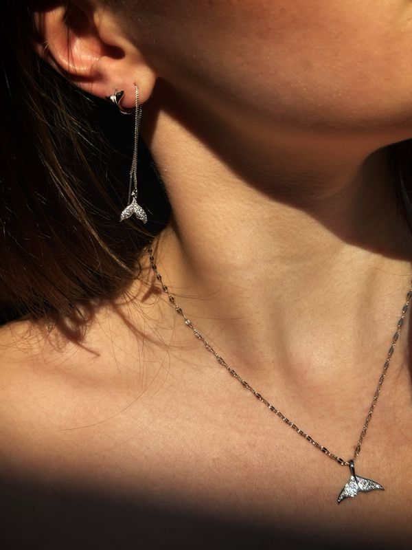 Silver Whale Tail Drop Earrings