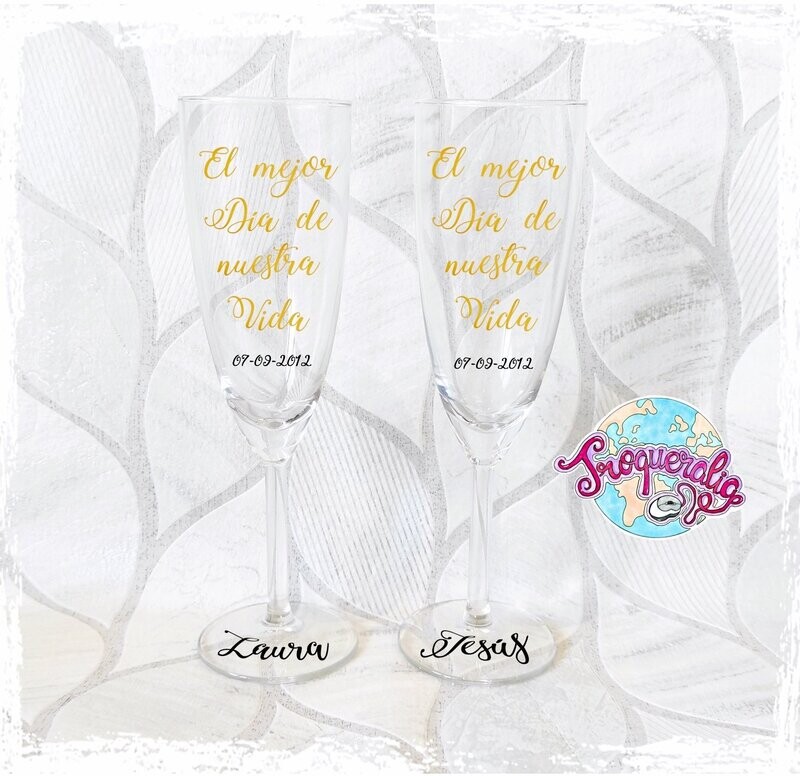 2 Copas de Cava personalizadas