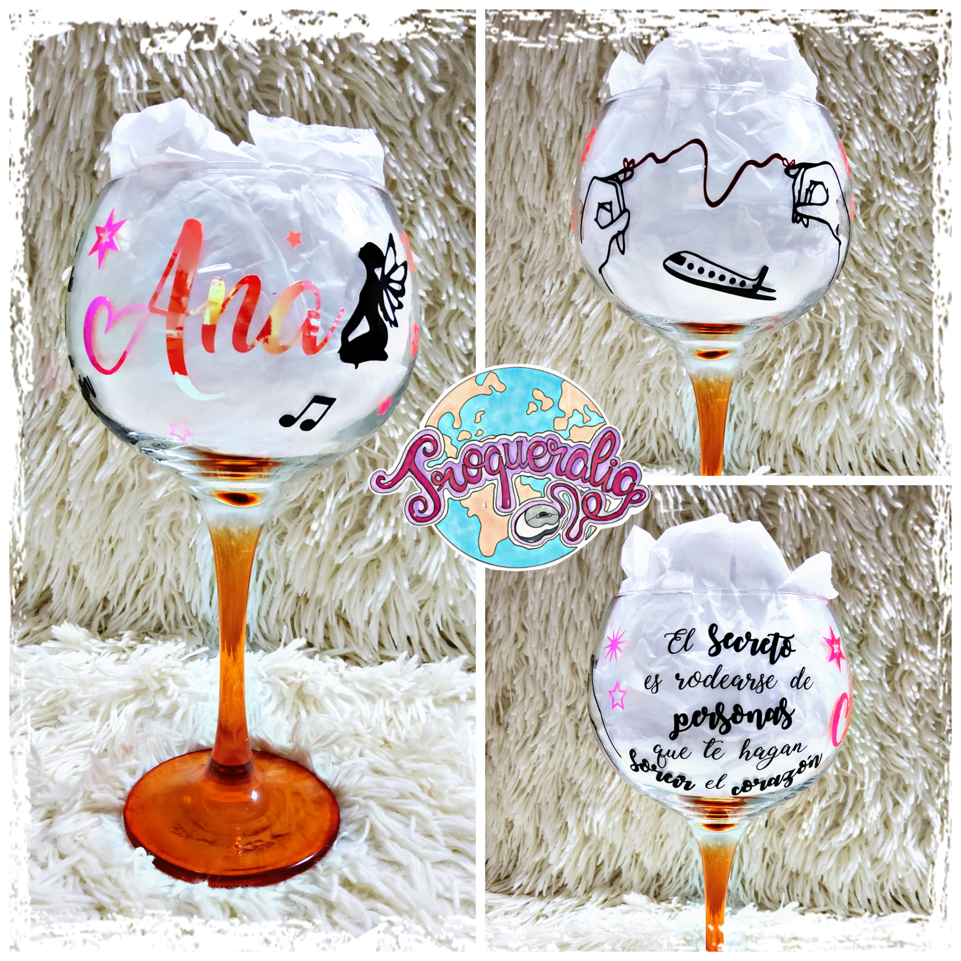 Copa Balón con pie naranja personalizada