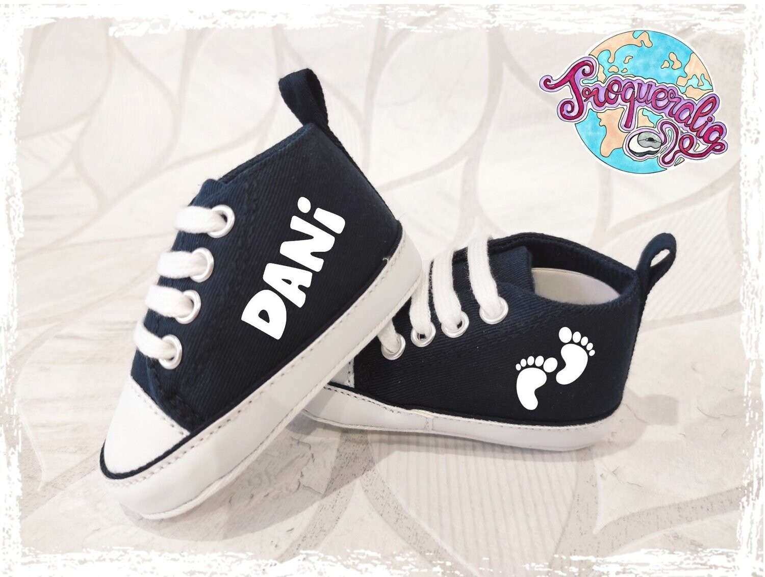 Zapatillas de bebe personalizadas azul marino oscuro