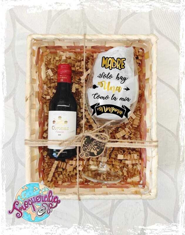 Pack copa de vino y botella mini