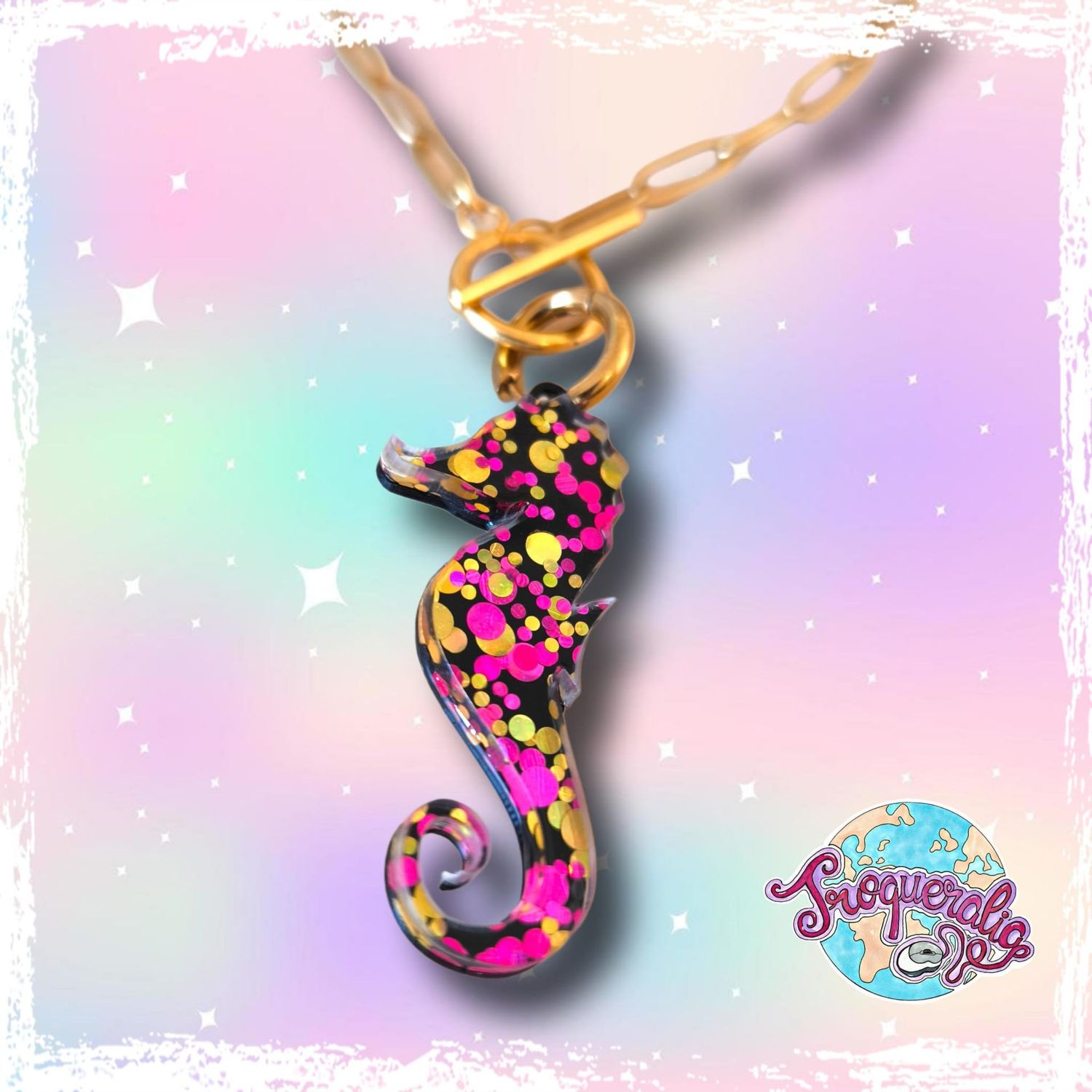 Colgante caballito fantasía rosa y dorado