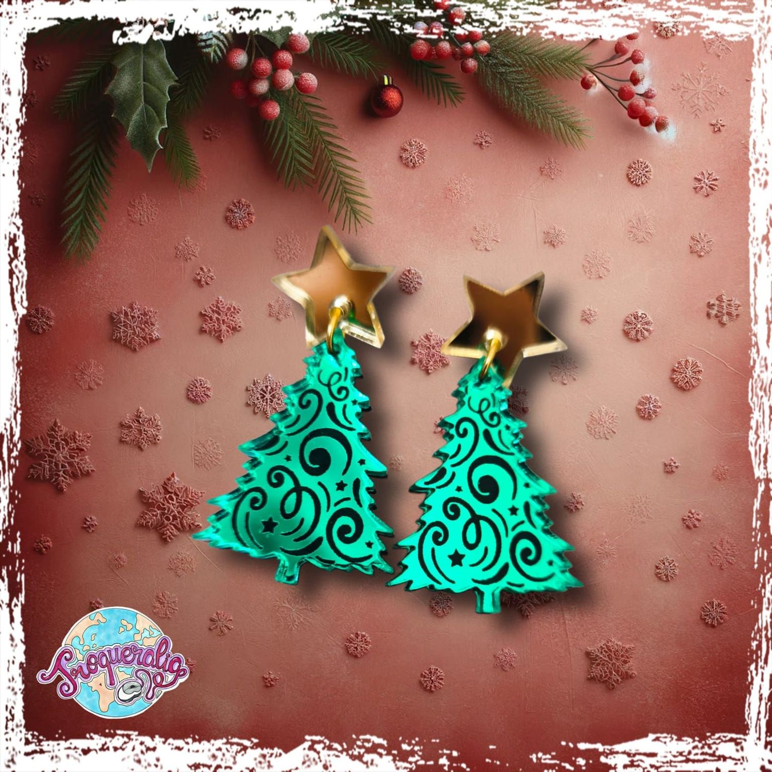 Pendientes Arbol navidad verde