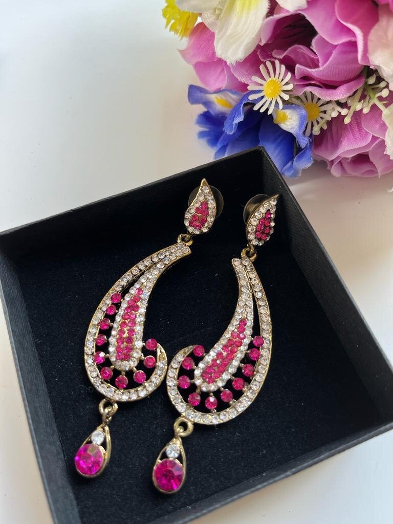 Dark Pink Crystal Earrings