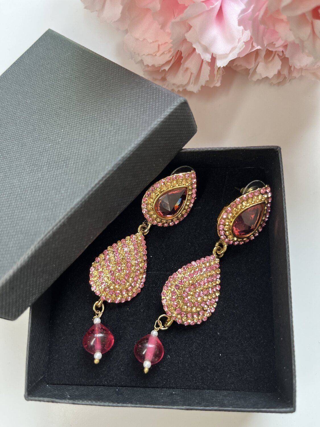 Gold with Pink Crystal Earrings