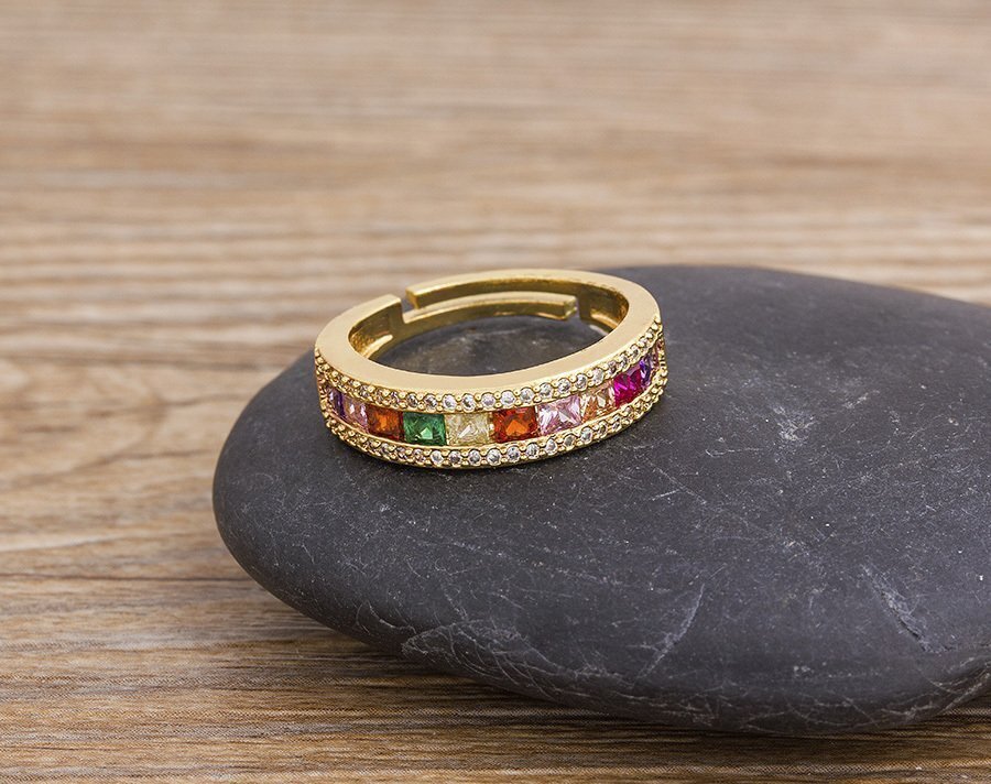 Rainbow and Crystal Adjustable Ring