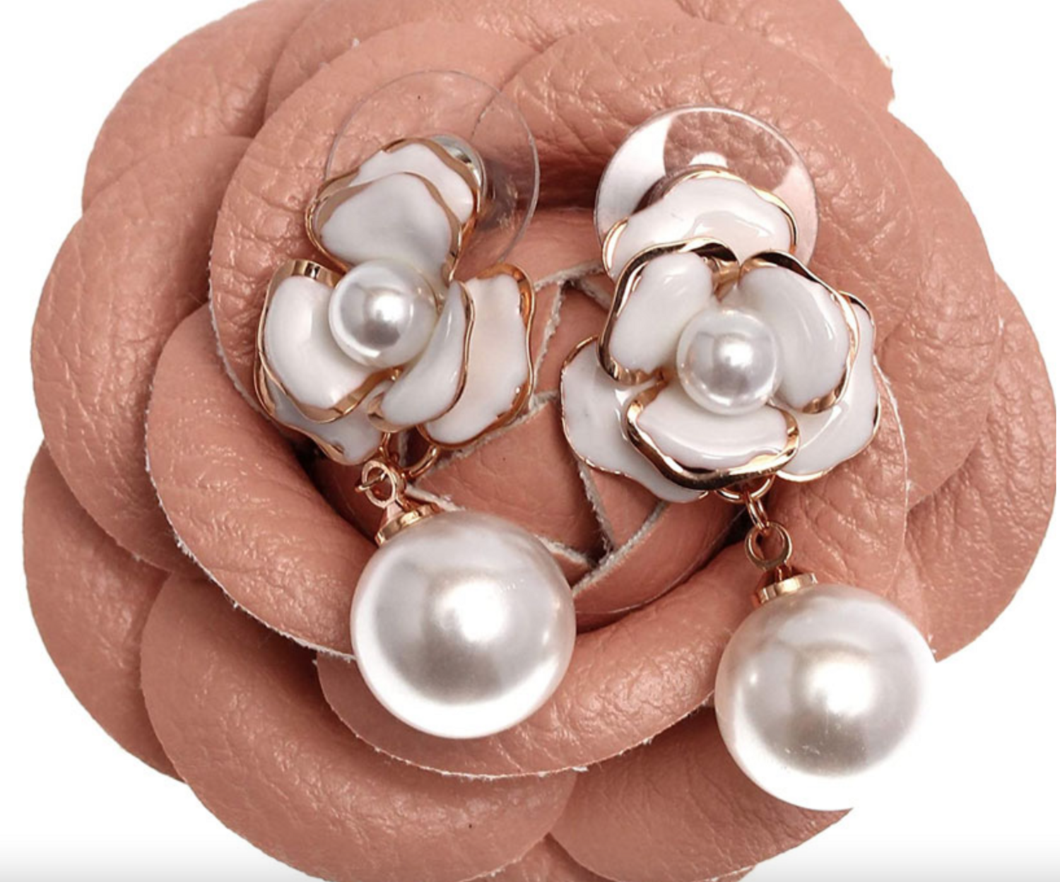 Pearl Drop Rose Stud Earrings