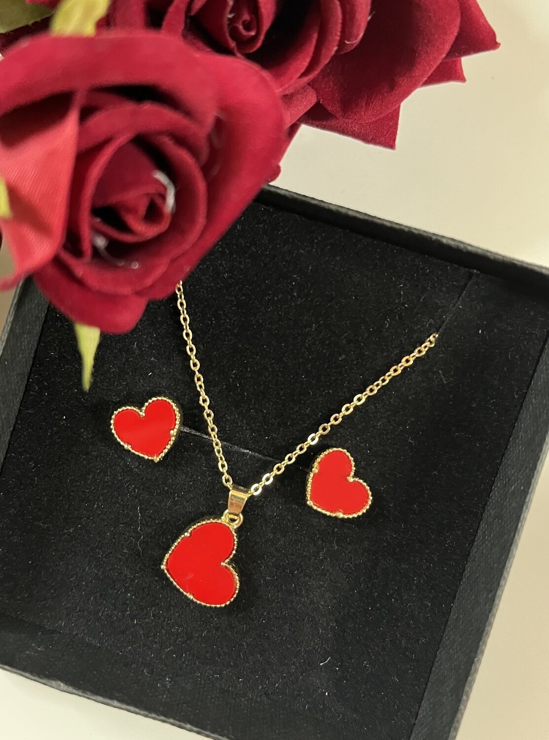 Red Heart Earring and Necklace Set