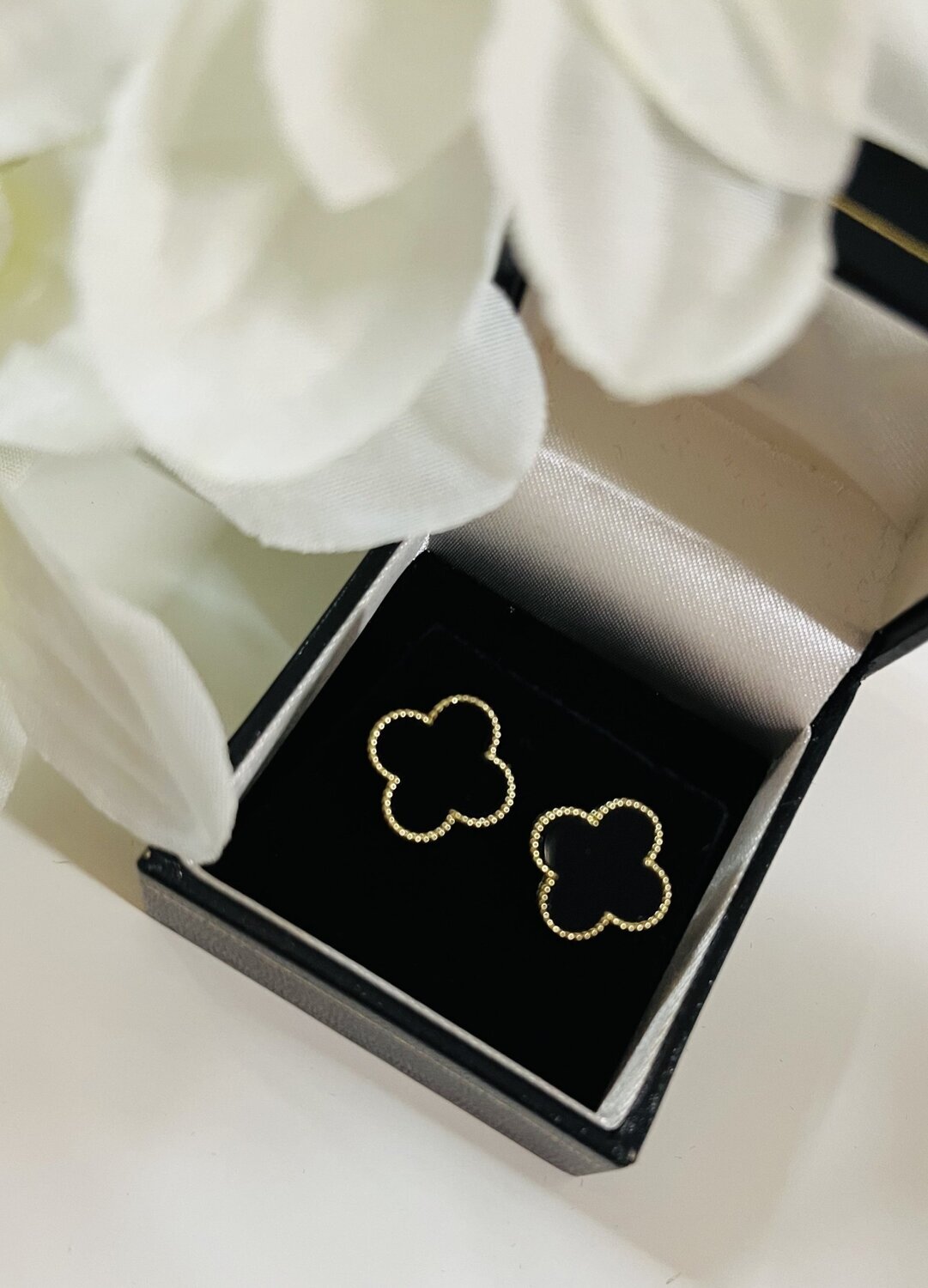 Designer Inspired Black Clover Stud Earrings
