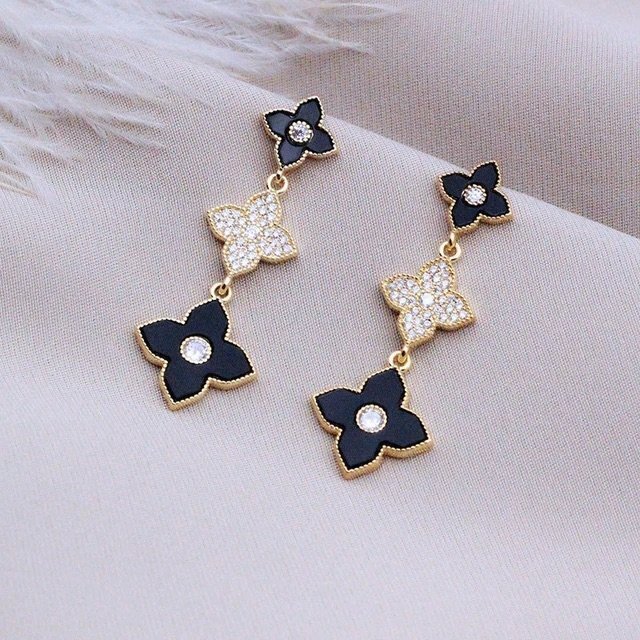 Designer Inspired Black Crystal Drop Earrings